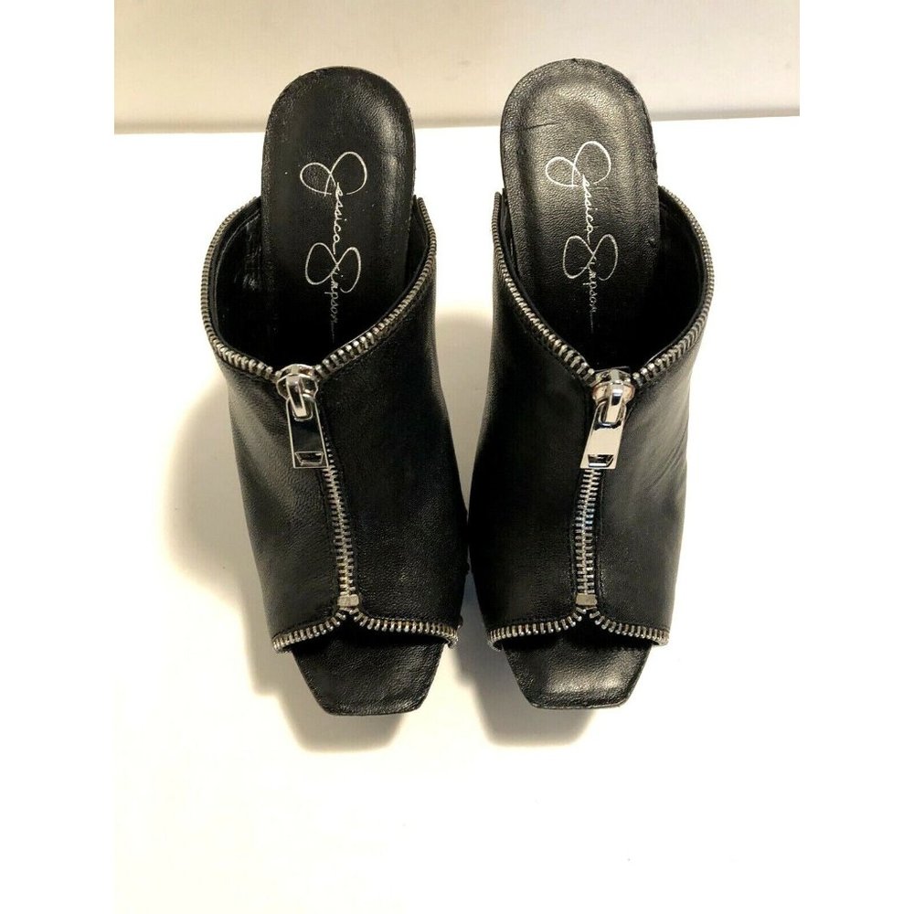 Jessica Simpson women's sandals platform pumps high Black with zip accent Sz 7.5
